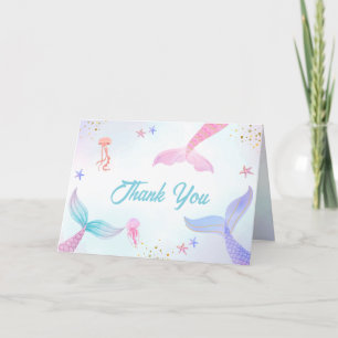 Cute Ocean Summer Mermaid Tail Baby Shower Letterpress Thank You Card
