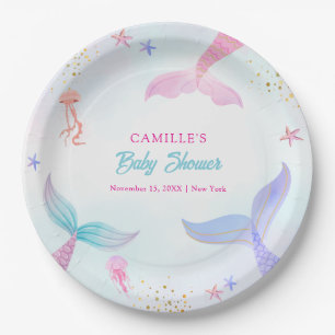 Cute Ocean Summer Mermaid Tail Baby Shower Paper Plates