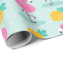 Cute Ocean Summer Pineapple and Pink Flamingo Wrapping Paper