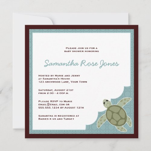 Cute Ocean Theme Baby Shower - Blue and Brown Custom Invites