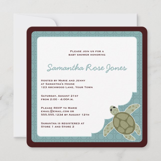 Cute Ocean Theme Baby Shower Blue and Brown Invitation (Front)