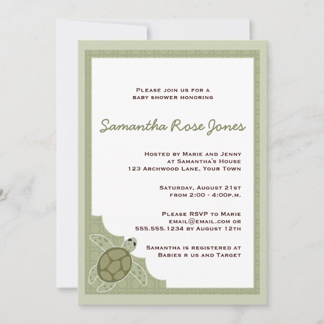 Cute Ocean Theme Baby Shower - Green Invitation (Front)