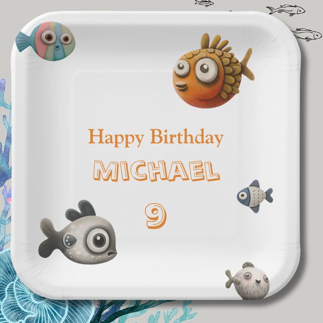 Cute Ocean Theme Party Fish Personalized Paper Plates (Creator Uploaded)