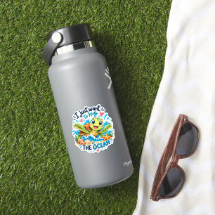 Cute Ocean Turtle Hug The Ocean Design Sticker