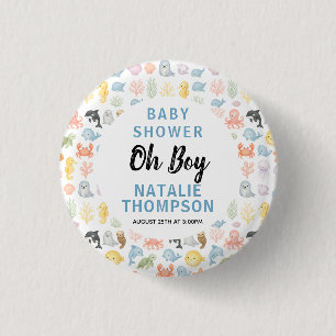 Cute Ocean Under the Sea Animal Baby Shower Button