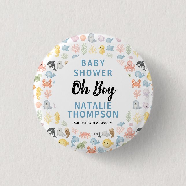 Cute Ocean Under the Sea Animal Baby Shower Button (Front)