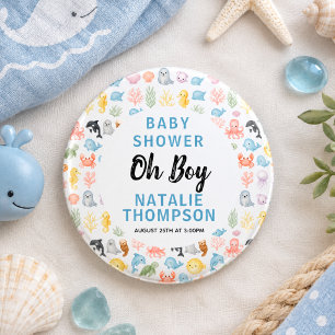 Cute Ocean Under the Sea Animal Baby Shower Button