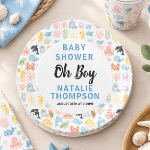 Cute Ocean Under the Sea Animal Baby Shower Paper Plates