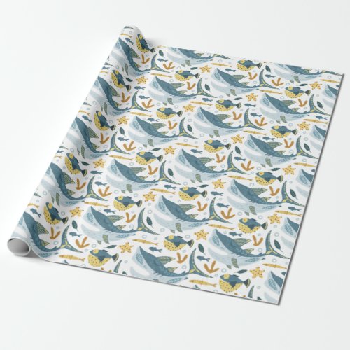 Cute Ocean Under The Sea Shark Animals Pattern Wrapping Paper