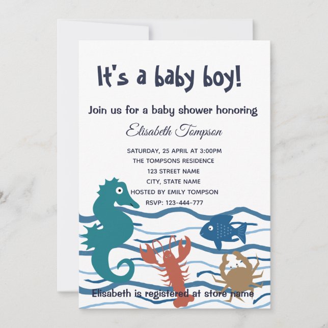 Cute ocean world boy baby shower invitation (Front)