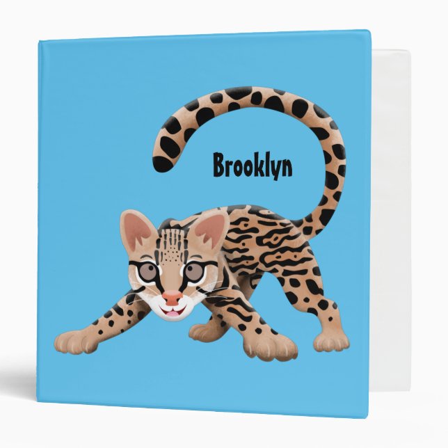 Cute ocelot cartoon illustration  3 ring binder (Front/Inside)