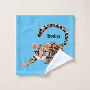 Cute ocelot cartoon illustration bath towel set