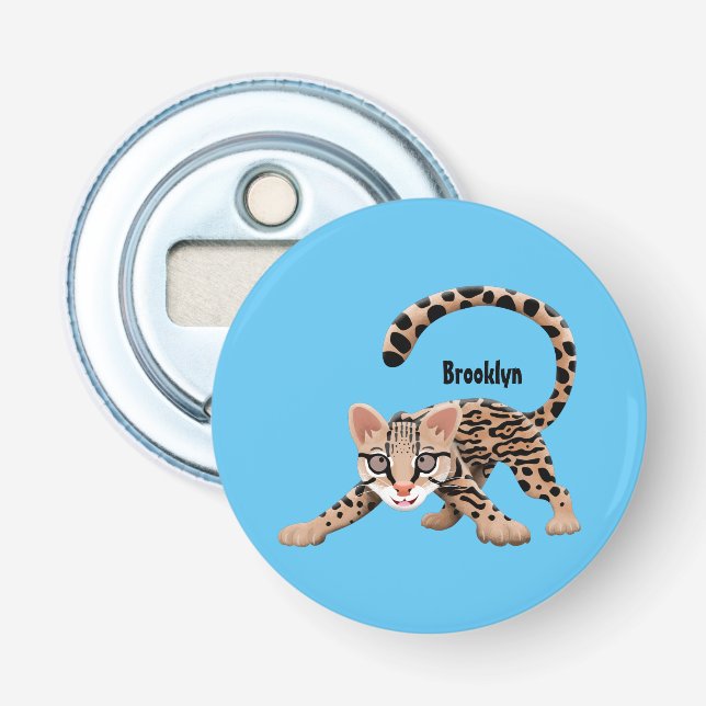 Cute ocelot cartoon illustration bottle opener (Front)