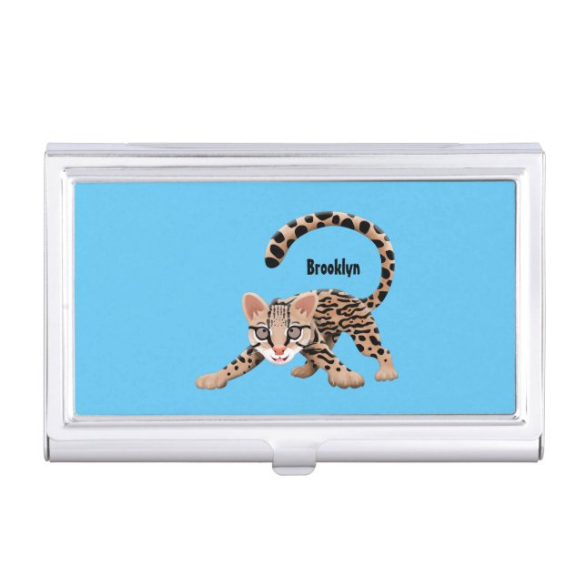 Cute ocelot cartoon illustration  business card case (Front)