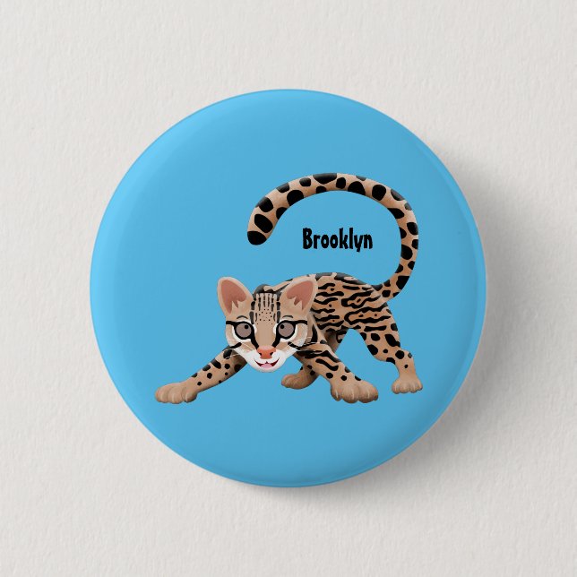 Cute ocelot cartoon illustration  button (Front)