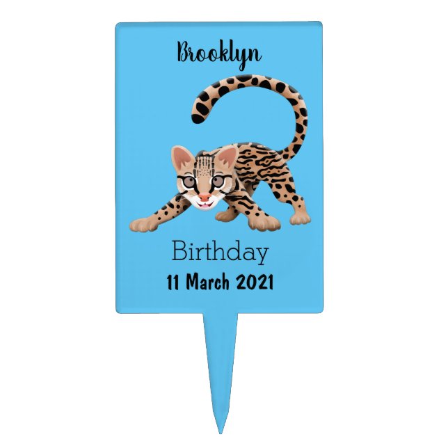 Cute ocelot cartoon illustration cake topper (Front)