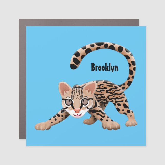 Cute ocelot cartoon illustration  car magnet (Front)