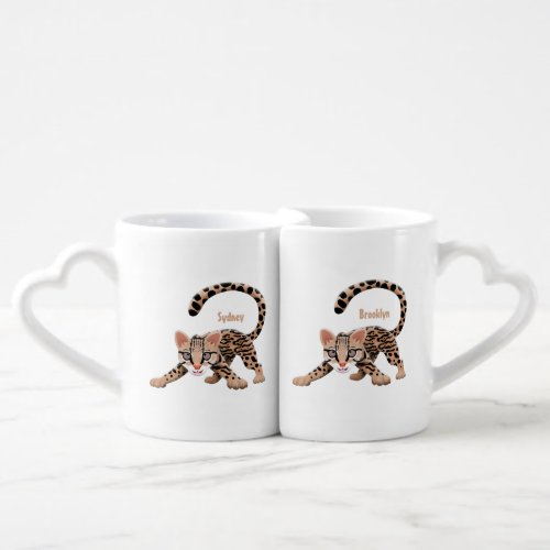 Cute ocelot cartoon illustration coffee mug set