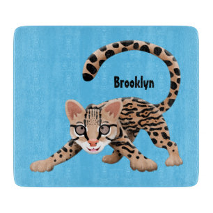 Cute ocelot cartoon illustration cutting board