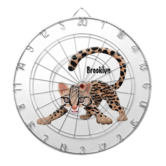 Cute ocelot cartoon illustration  dart board (Front)