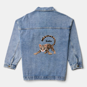 Cute ocelot cartoon illustration denim jacket