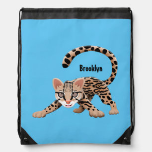 Cute ocelot cartoon illustration drawstring bag