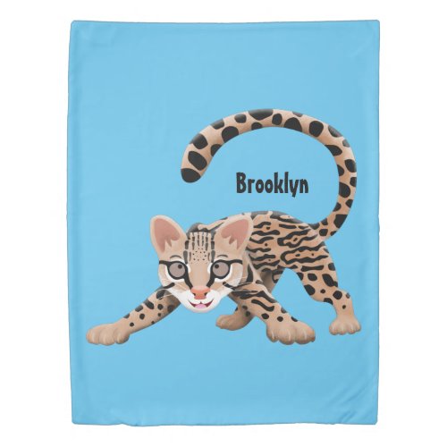 Cute ocelot cartoon illustration  duvet cover