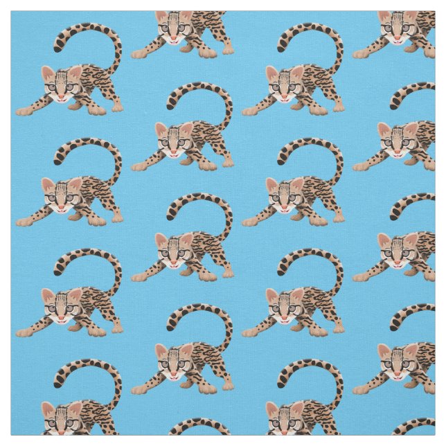 Cute ocelot cartoon illustration fabric (Swatch)