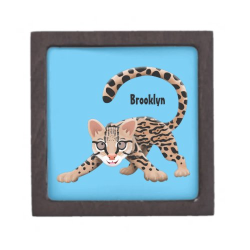 Cute ocelot cartoon illustration gift box