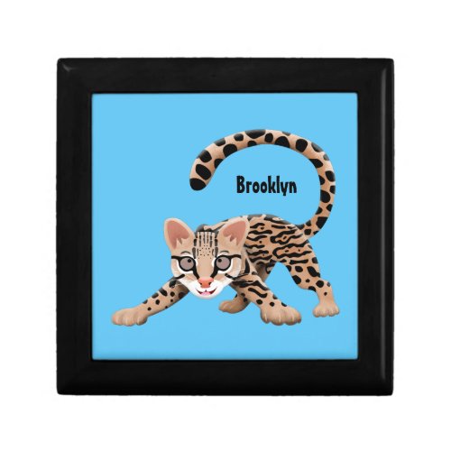 Cute ocelot cartoon illustration gift box