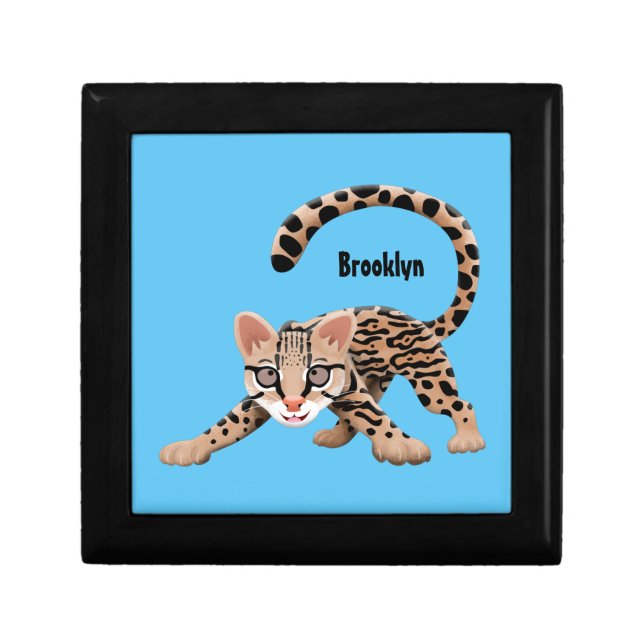 Cute ocelot cartoon illustration gift box (Front)