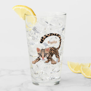 Cute ocelot cartoon illustration glass