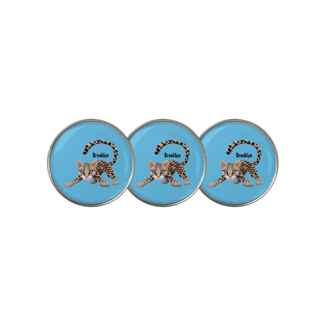Cute ocelot cartoon illustration golf ball marker (3 Up)