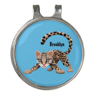 Cute ocelot cartoon illustration golf hat clip