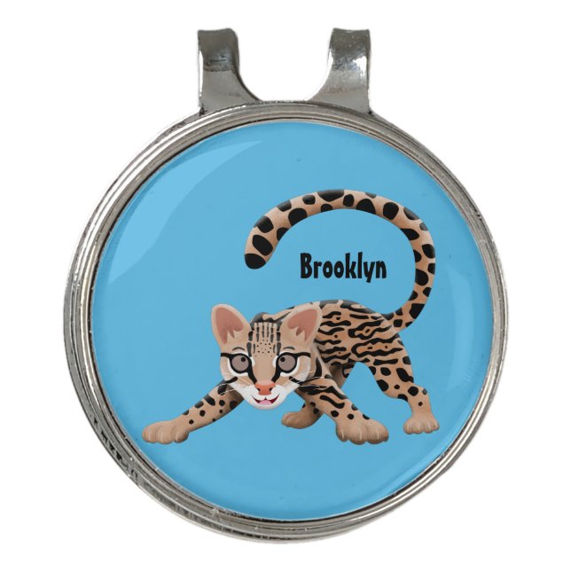 Cute ocelot cartoon illustration golf hat clip (Front)