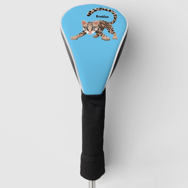 Cute ocelot cartoon illustration golf head cover (Front)