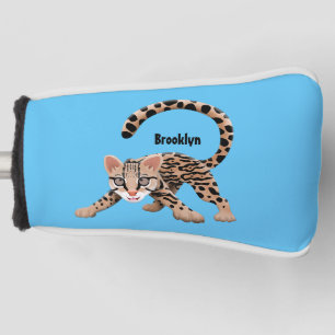 Cute ocelot cartoon illustration golf head cover