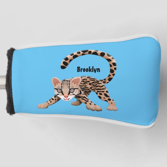 Cute ocelot cartoon illustration golf head cover (Front)
