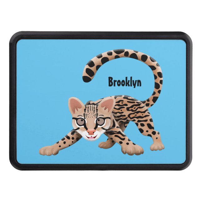Cute ocelot cartoon illustration  hitch cover (Front)