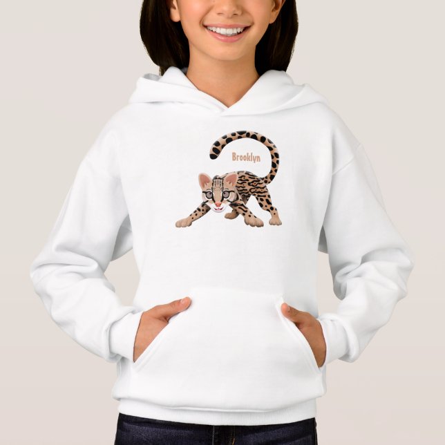Cute ocelot cartoon illustration hoodie (Front)