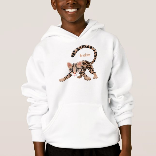 Cute ocelot cartoon illustration hoodie (Front)
