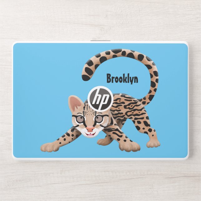 Cute ocelot cartoon illustration  HP laptop skin (Front)
