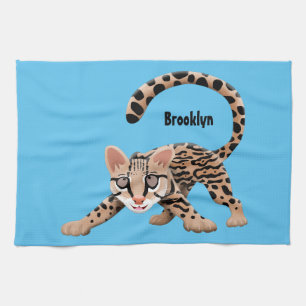 Cute ocelot cartoon illustration kitchen towel