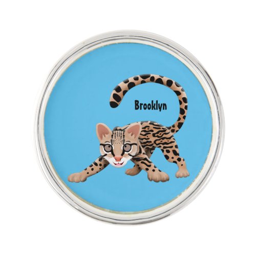 Cute ocelot cartoon illustration  lapel pin