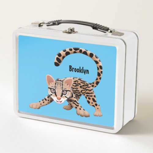 Cute ocelot cartoon illustration  metal lunch box