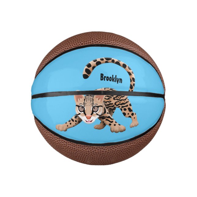 Cute ocelot cartoon illustration  mini basketball (Front)