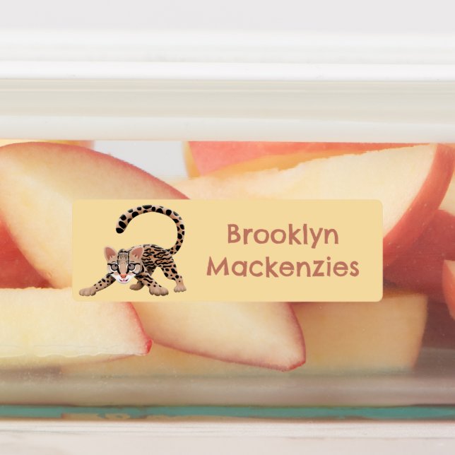 Cute ocelot cartoon illustration personalized labels (Affixed)