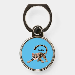 Cute ocelot cartoon illustration phone ring stand