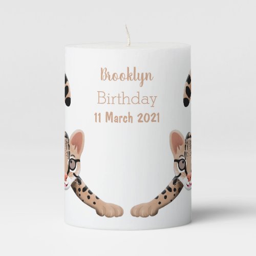 Cute ocelot cartoon illustration pillar candle