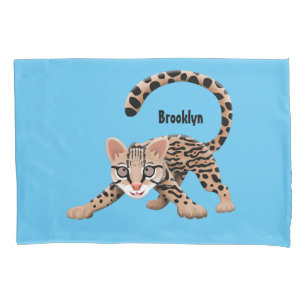Cute ocelot cartoon illustration  pillow case